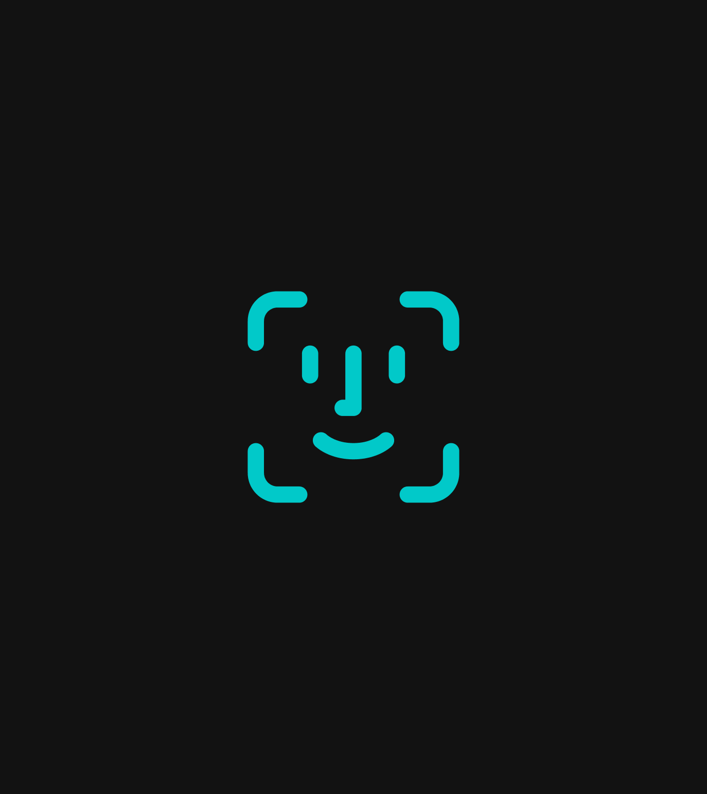 Biometric face authentication icon on a dark background.